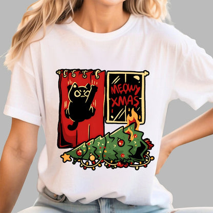 Meowy Xmas Cat Geek T-Shirt