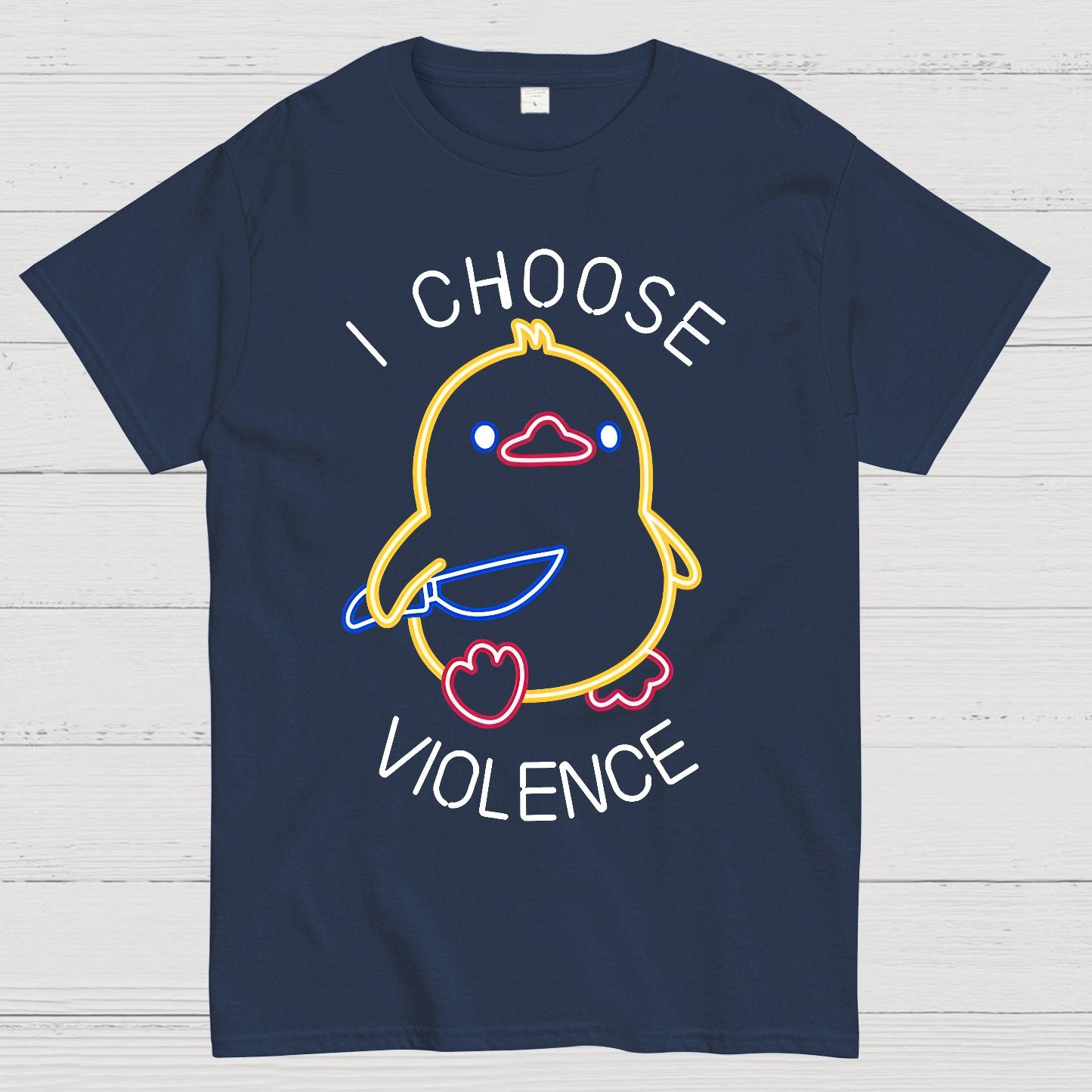I Choose Violence Neon Funny Duck Geek T-Shirt