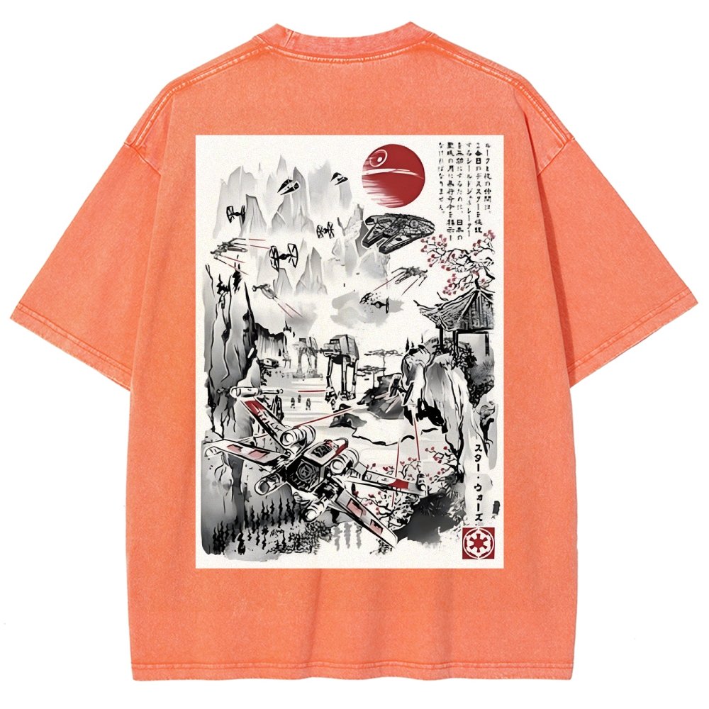 Last Battle of the Cosmic Conflict Back Print Washed T-Shirt
