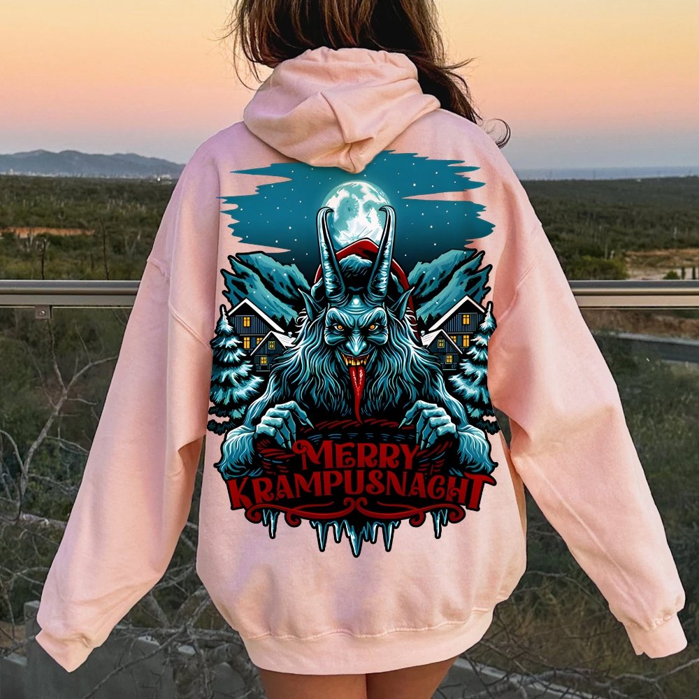 Merry Krampusnacht Christmas Geek Printed Back Cotton Hoodie