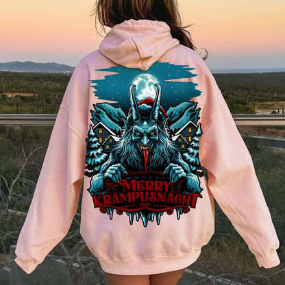 Merry Krampusnacht Christmas Geek Printed Back Cotton Hoodie