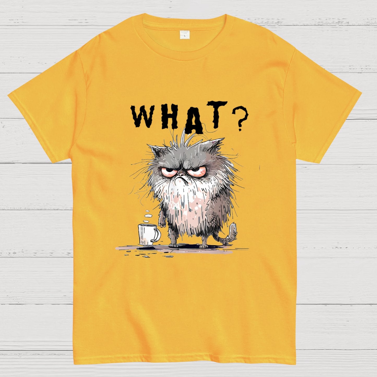 Bad Temper Feline With Coffee Grumpily Catty Funny T-Shirt