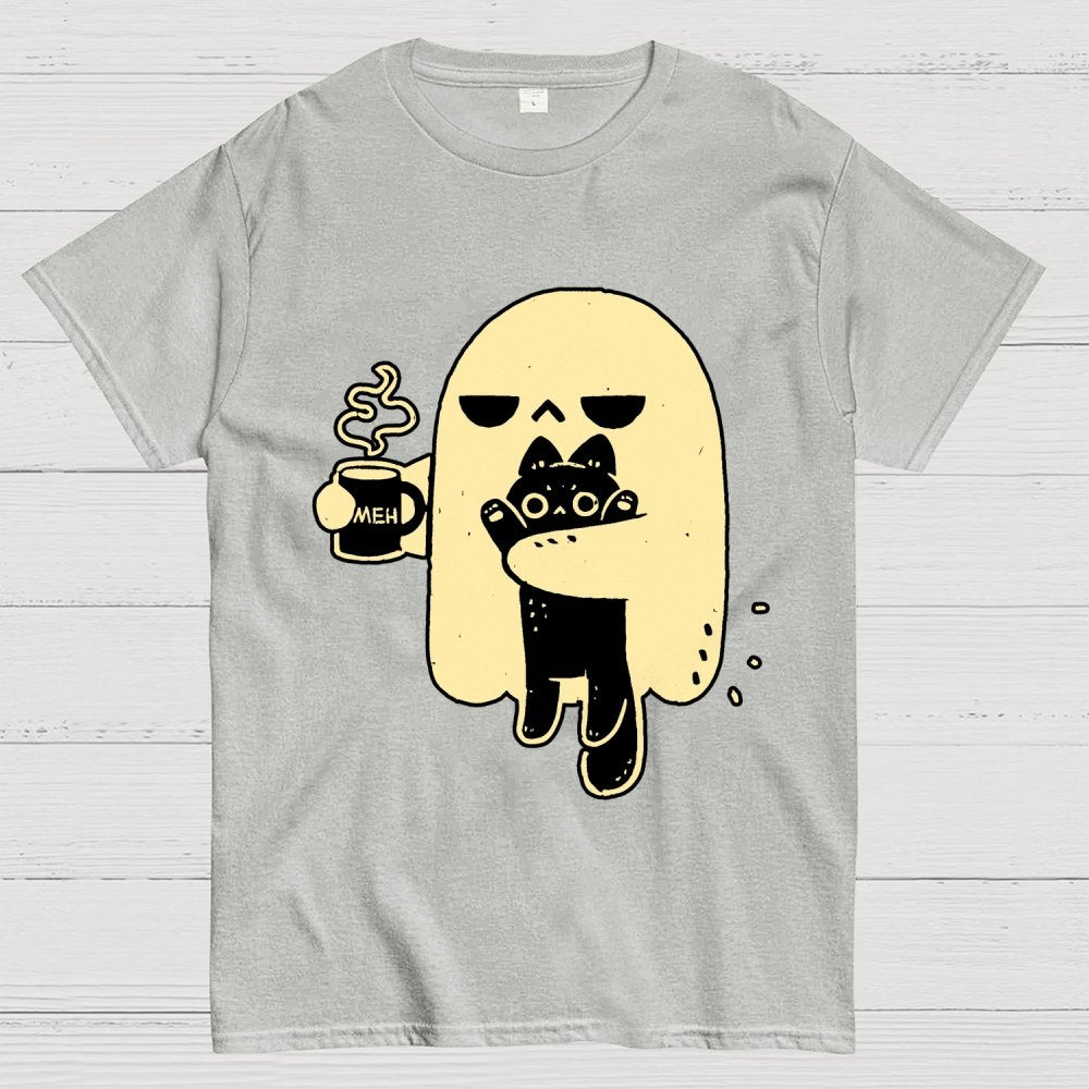 Cute Ghost Holding Cat Geek T-Shirt