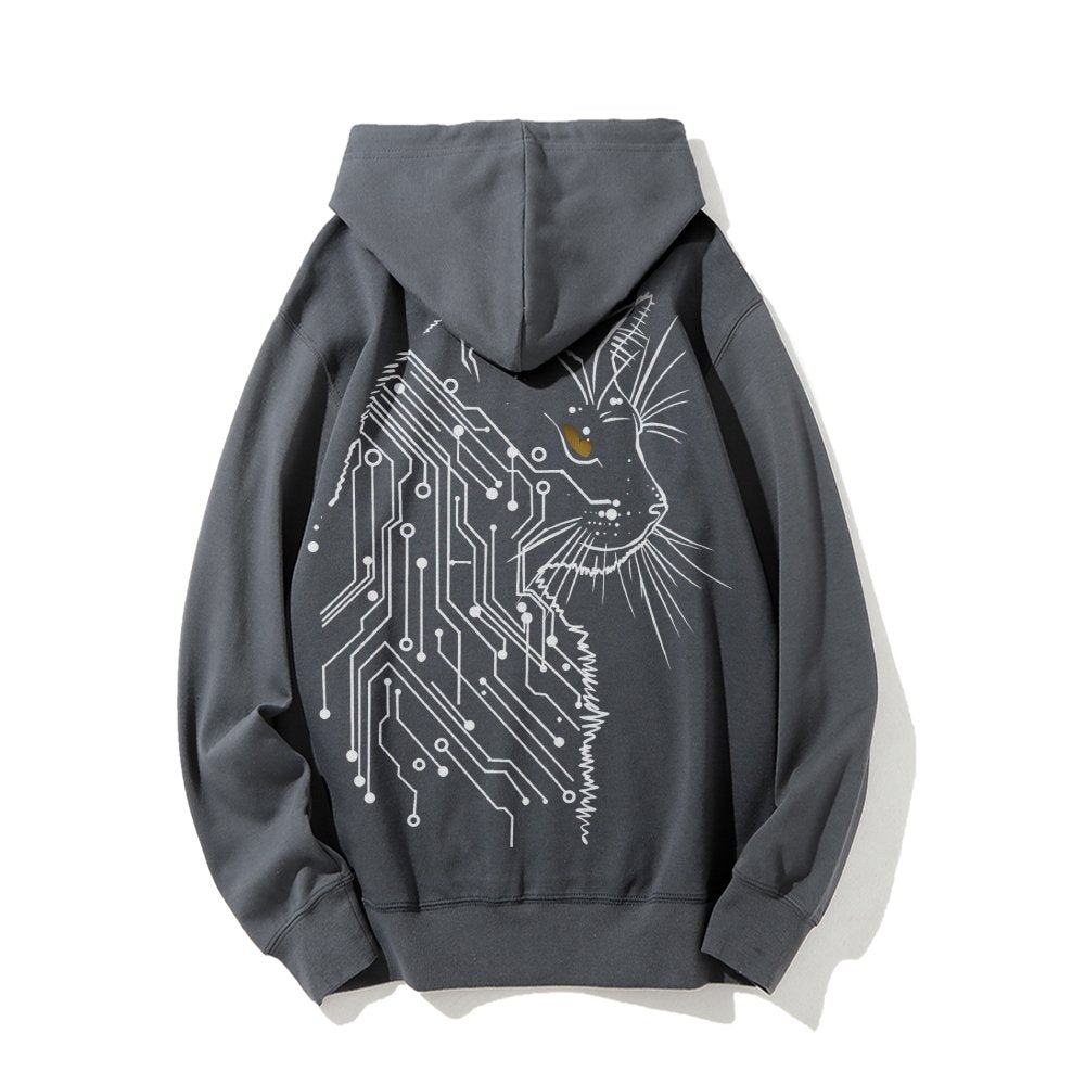 Cat Printed Back Cotton Hoodie