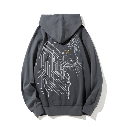 Cat Printed Back Cotton Hoodie