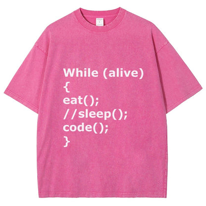 While Alive Eat No Sleep Code Vintage Distressed T-shirt