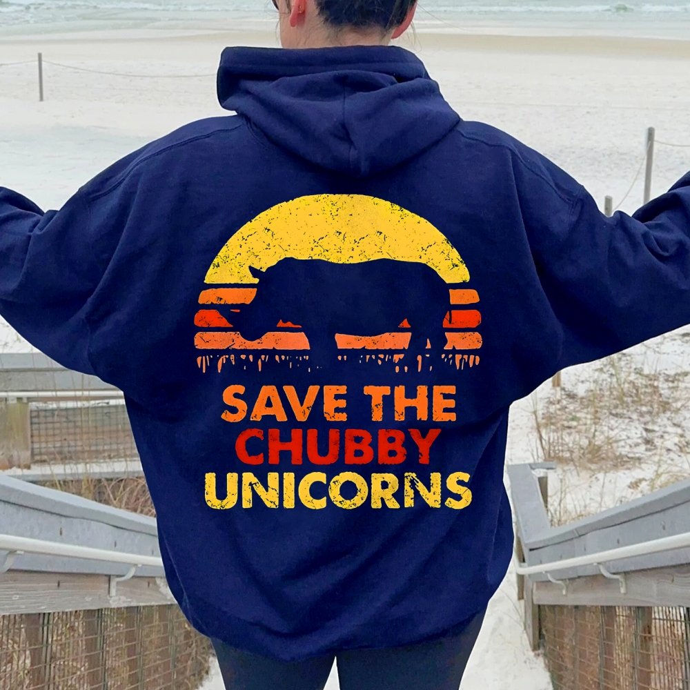 Save The Chubby Unicorns  Printed Back Unisex Cotton Hoodie
