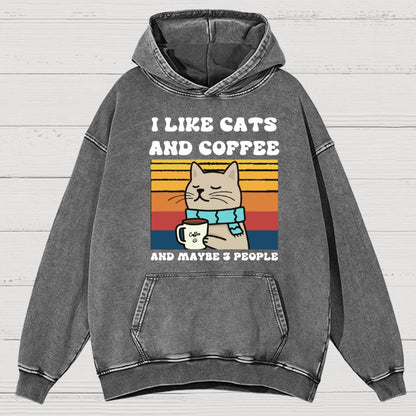 I Like Cats And Coffee And Maybe 3 People Funny Nerd Vintage Distressed Hoodie