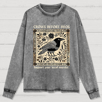 Crows Before Bros Washed Long Sleeve Tee