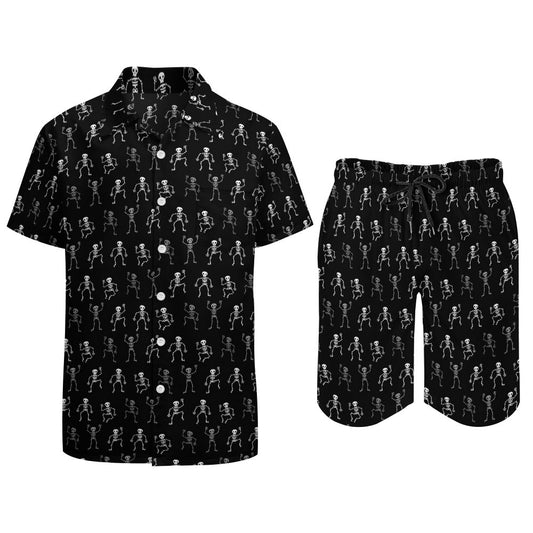 Skeleton Man Dancing Print Hawaiian Shirt Set