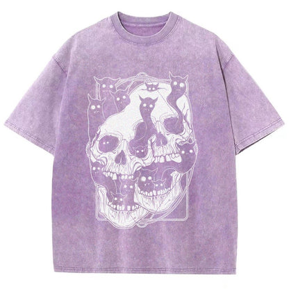 Cat Ghost Double Skull Vintage Distressed T-shirt
