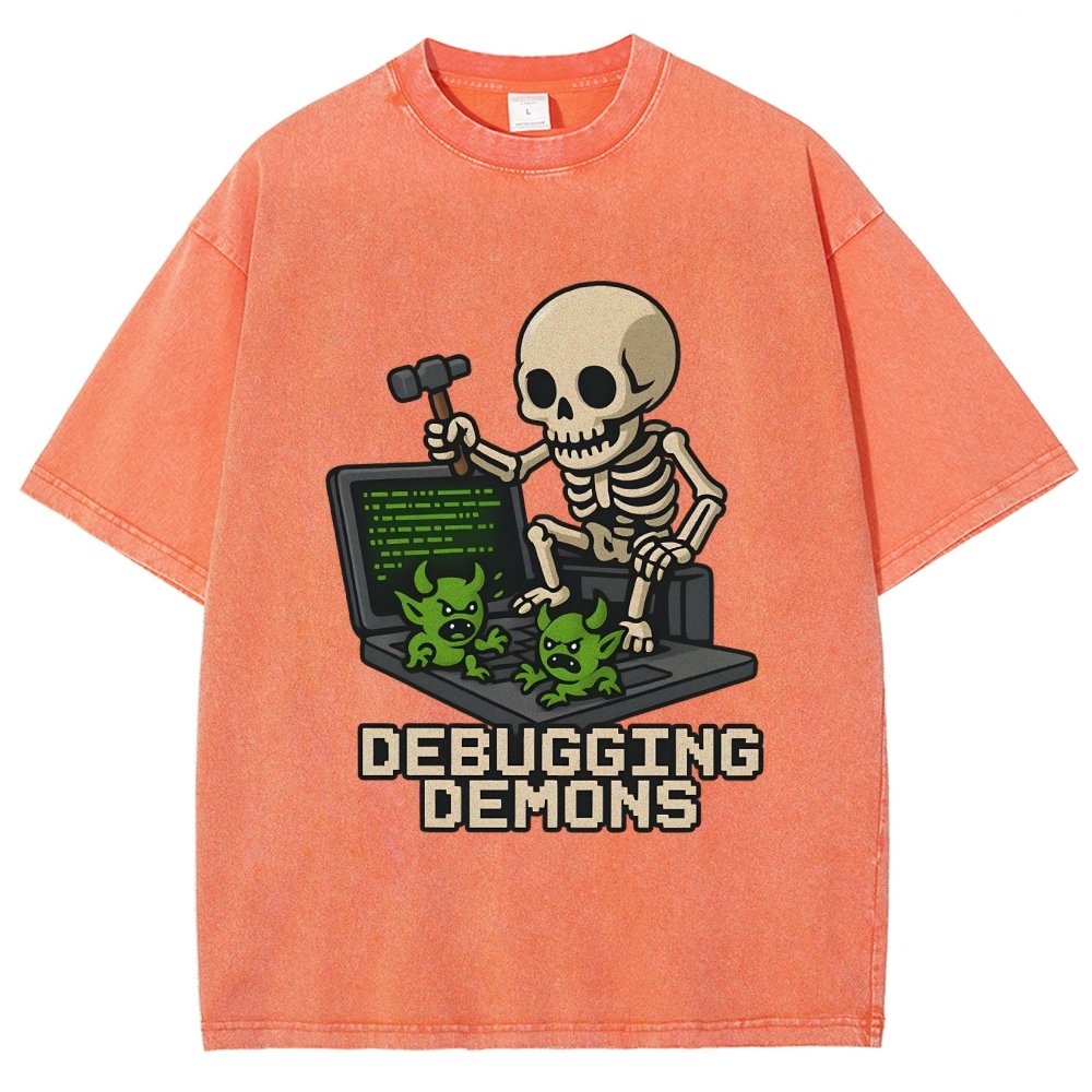 Debugging Demons Funny Programmer Vintage Distressed T-shirt