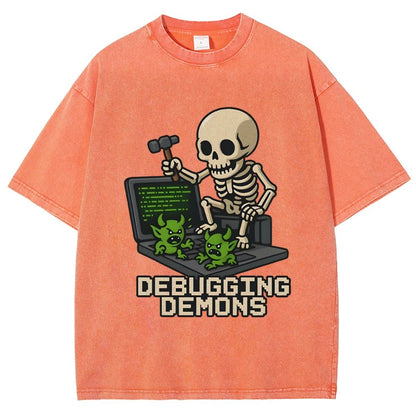 Debugging Demons Funny Programmer Vintage Distressed T-shirt