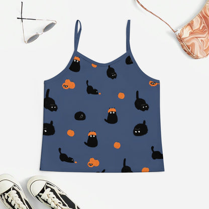 Halloween Pumpkin Black Cat Women's Geek Suspender Cami Set