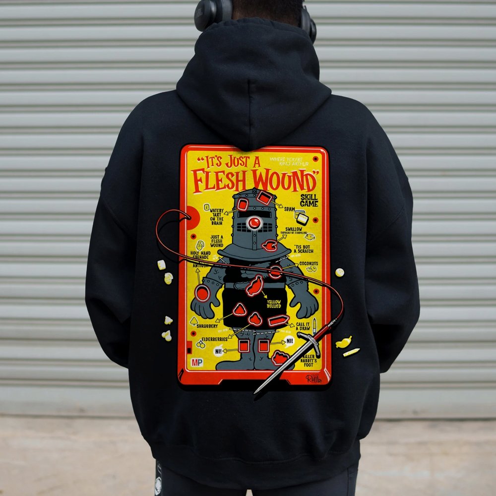Flesh Wound Skill Game Nerdy Printed Back Cotton Hoodie