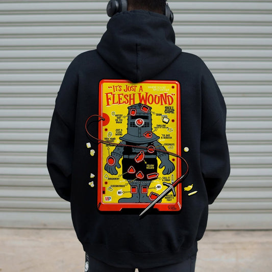 Flesh Wound Skill Game Nerdy Printed Back Cotton Hoodie