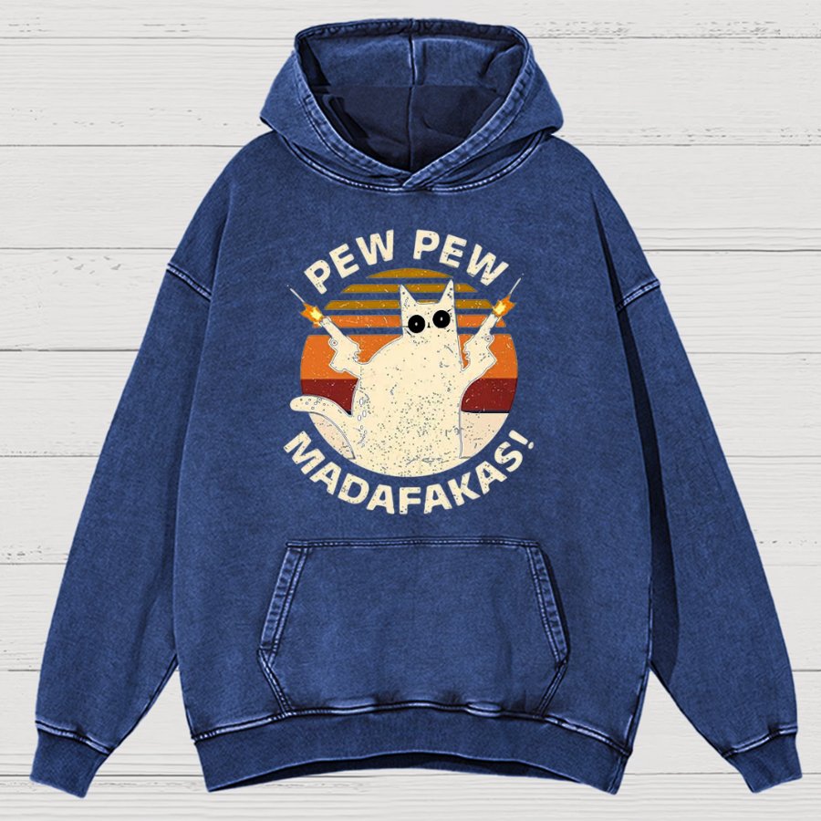 Pew Pew Madafakas Cat Nerdy Vintage Distressed Hoodie