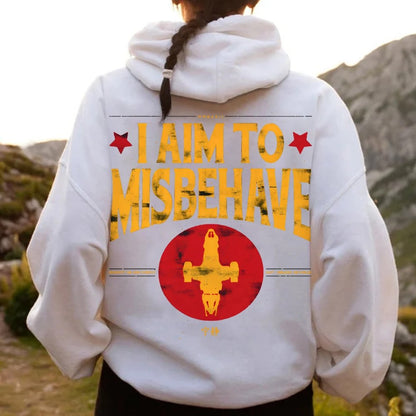 I Aim To Misbehave Geeky Printed Back Cotton Hoodie