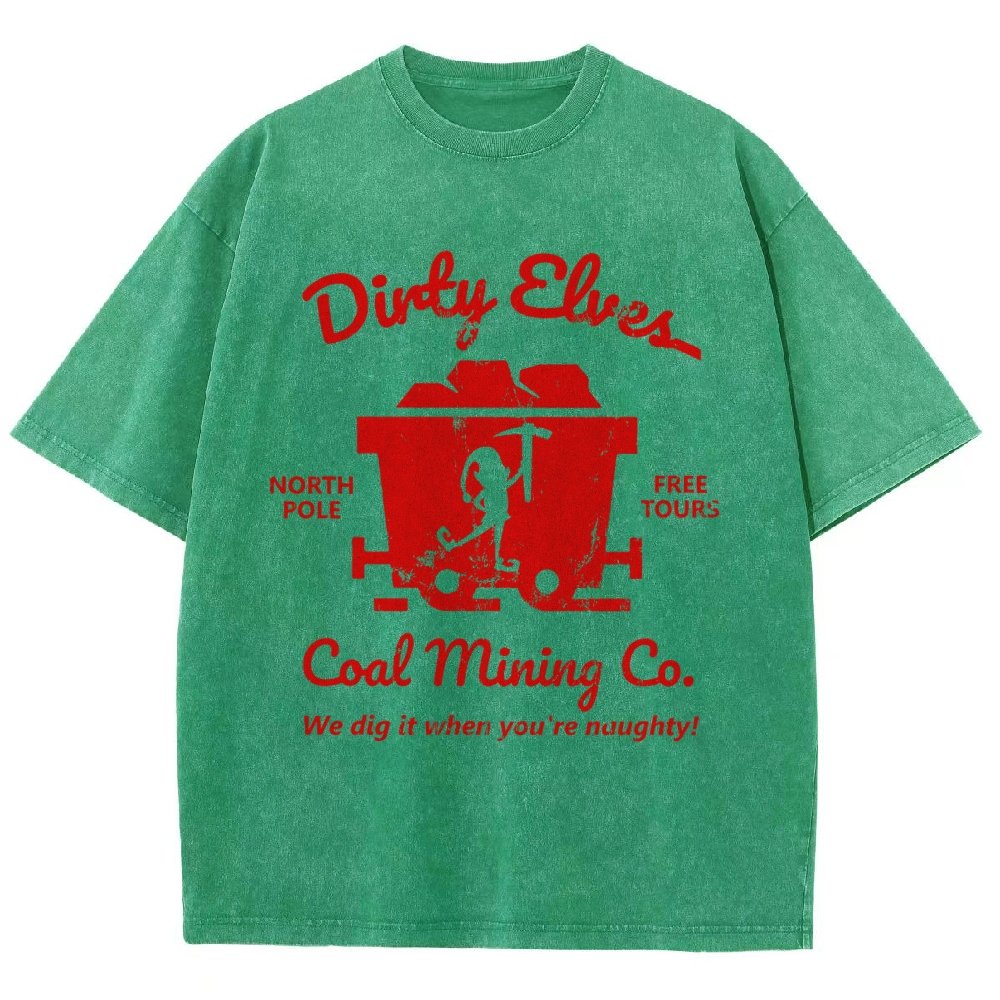 Dirty Elves Coal Mining Company Christmas Humor Vintage Distressed T-shirt