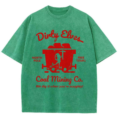 Dirty Elves Coal Mining Company Christmas Humor Vintage Distressed T-shirt
