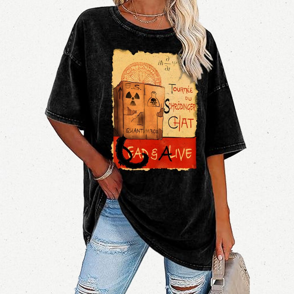 Tournee Du Schrodinger Chat Vintage Distressed T-shirt