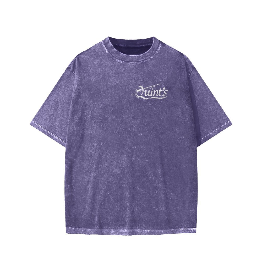 Captain's Shark Fishing Front And Back Printing Washed T-shirt