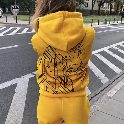 Cat Printed Back Cotton Hoodie