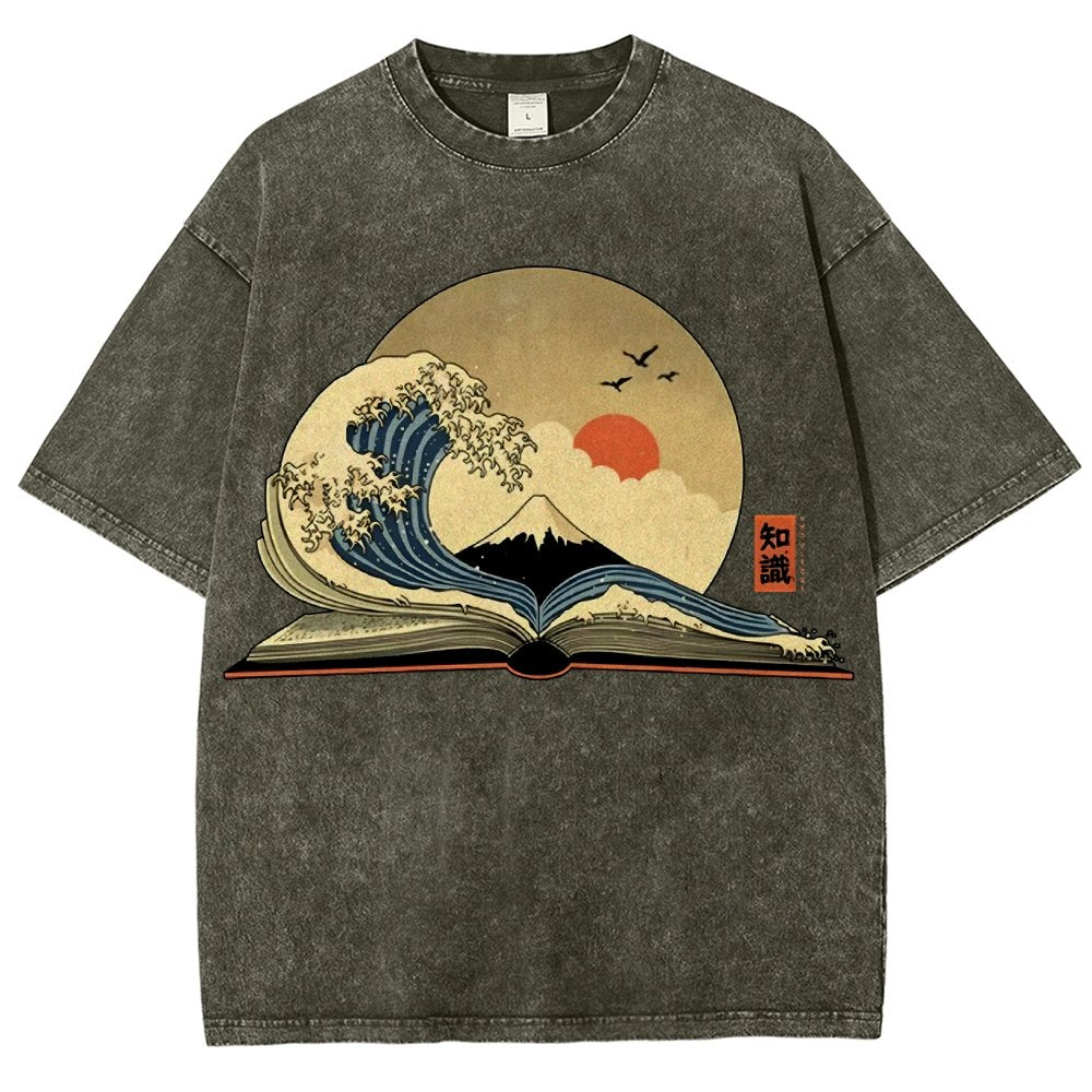 The Great Wave of Knowledge Vintage Distressed T-shirt