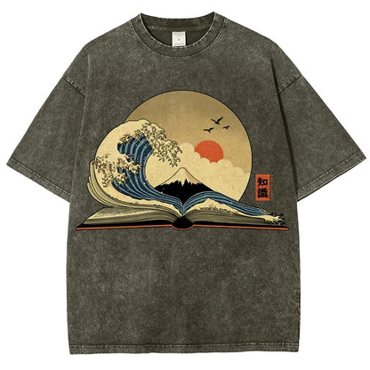 The Great Wave of Knowledge Vintage Distressed T-shirt
