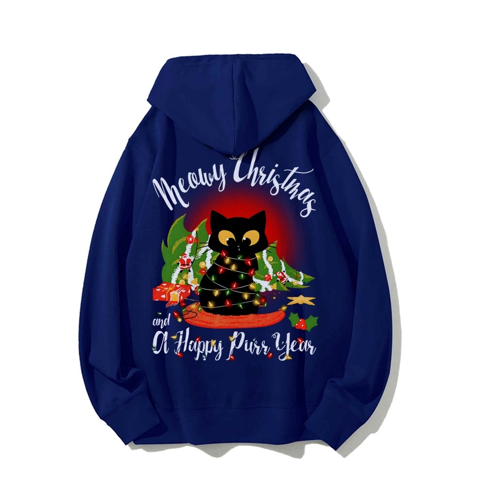 Happy Purr Year Printed Back Unisex Cotton Hoodie