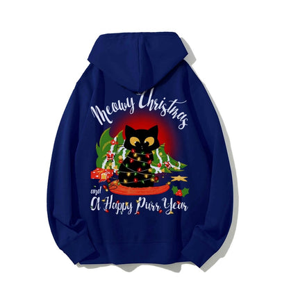 Happy Purr Year Printed Back Unisex Cotton Hoodie
