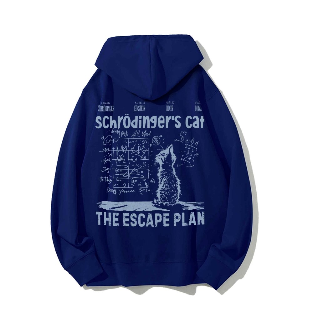 Schrodinger's Cat Escape Plan Interesting Physics Science Printed Back Cotton Hoodie