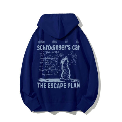 Schrodinger's Cat Escape Plan Interesting Physics Science Printed Back Cotton Hoodie