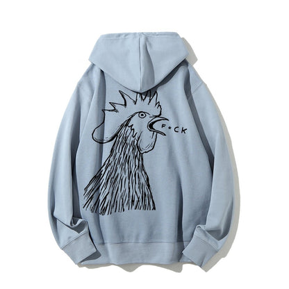 Funny Chicken  Printed Back Cotton Hoodie