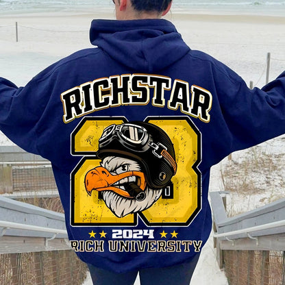 Vintage Rich Star Graphic Print Printed Back Cotton Hoodie
