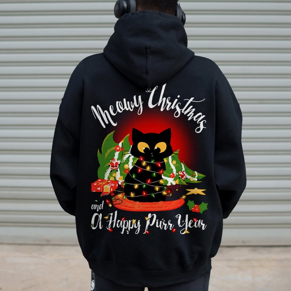 Happy Purr Year Printed Back Unisex Cotton Hoodie