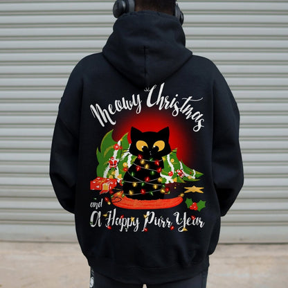 Happy Purr Year Printed Back Unisex Cotton Hoodie
