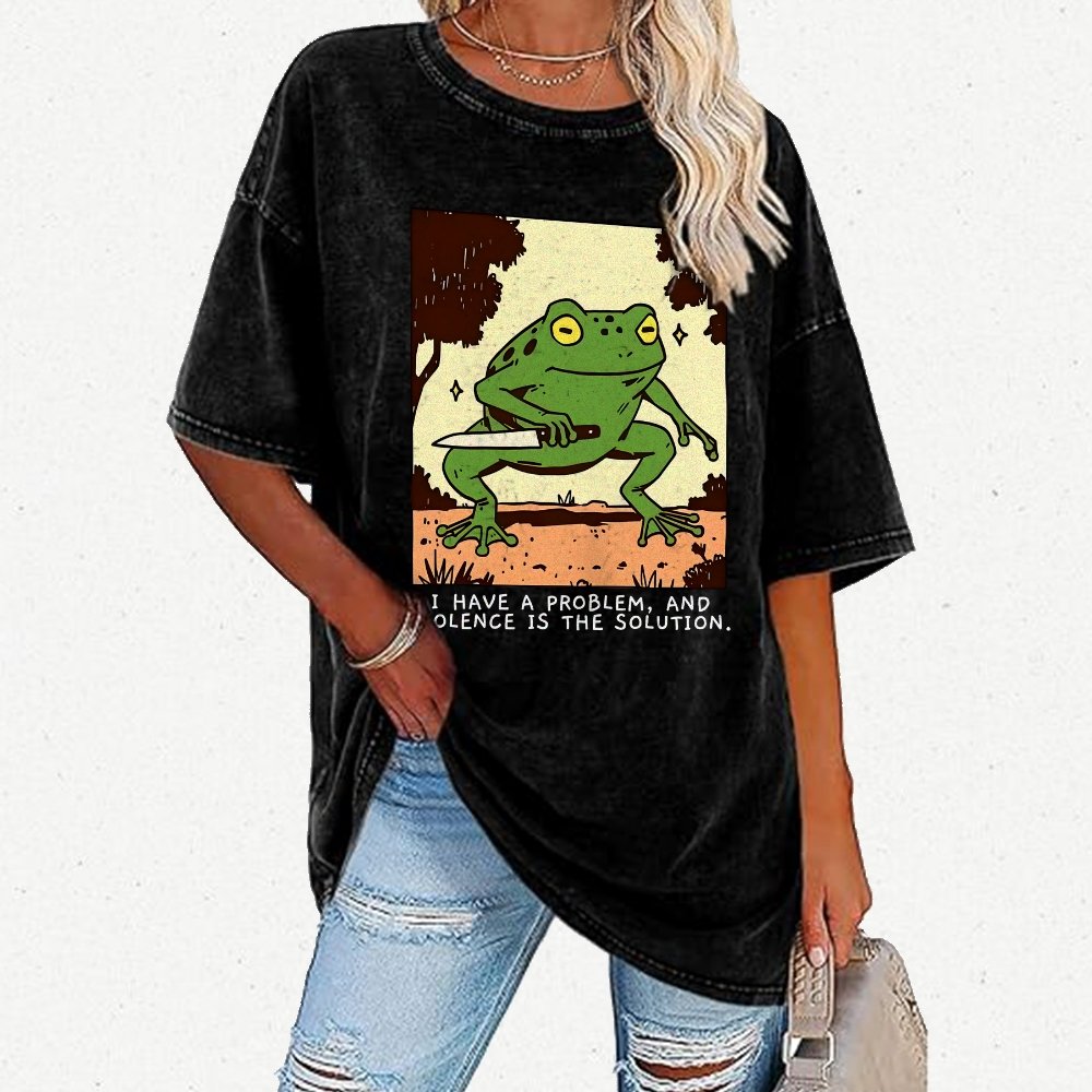 Frog Violence Vintage Distressed T-shirt