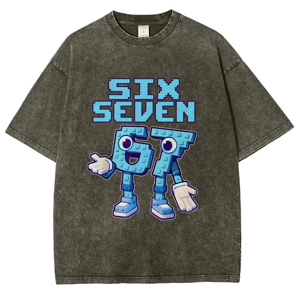 Six Seven Ice Cream Drip 67 Meme Gen Alpha Slang Vintage Distressed T-shirt