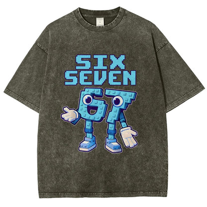 Six Seven Ice Cream Drip 67 Meme Gen Alpha Slang Vintage Distressed T-shirt