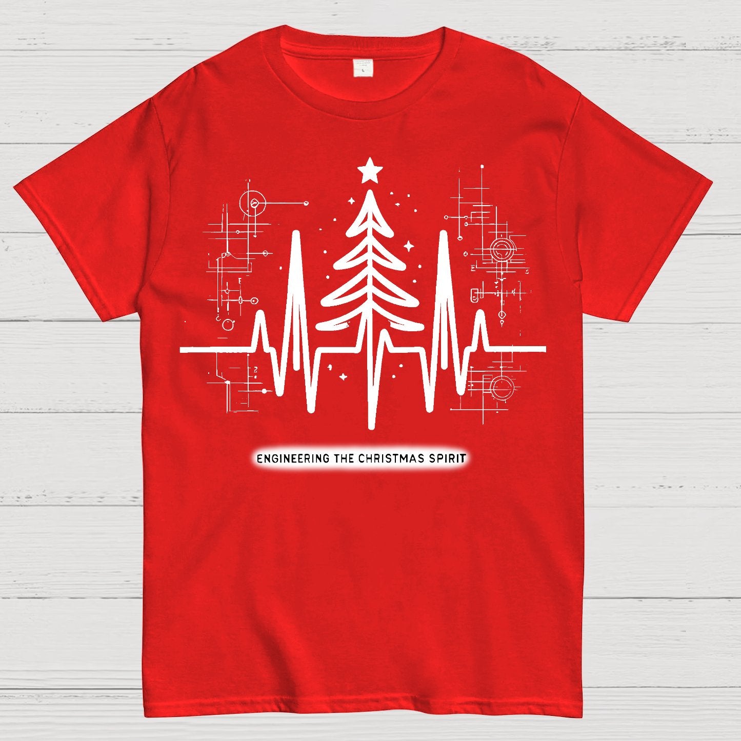 Engineer Heartbeat and Christmas Tree Geek T-Shirt