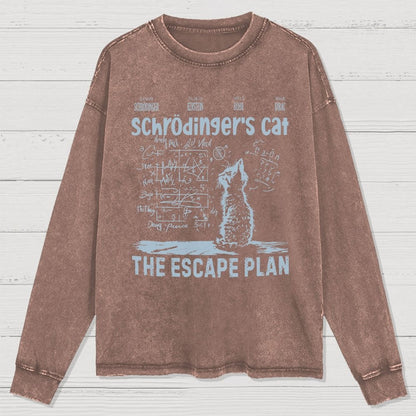 Schrodinger's Cat Escape Plan Interesting Physics Science Washed Long Sleeve Tee
