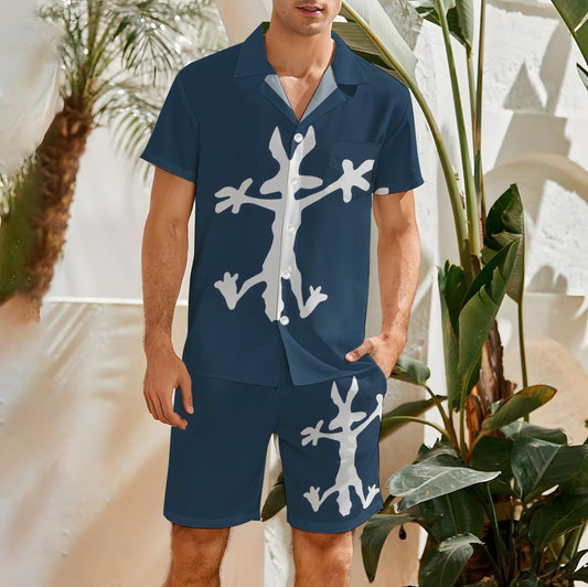 Coyote Splat Hitting Cartoon Print Hawaiian Shirt Set