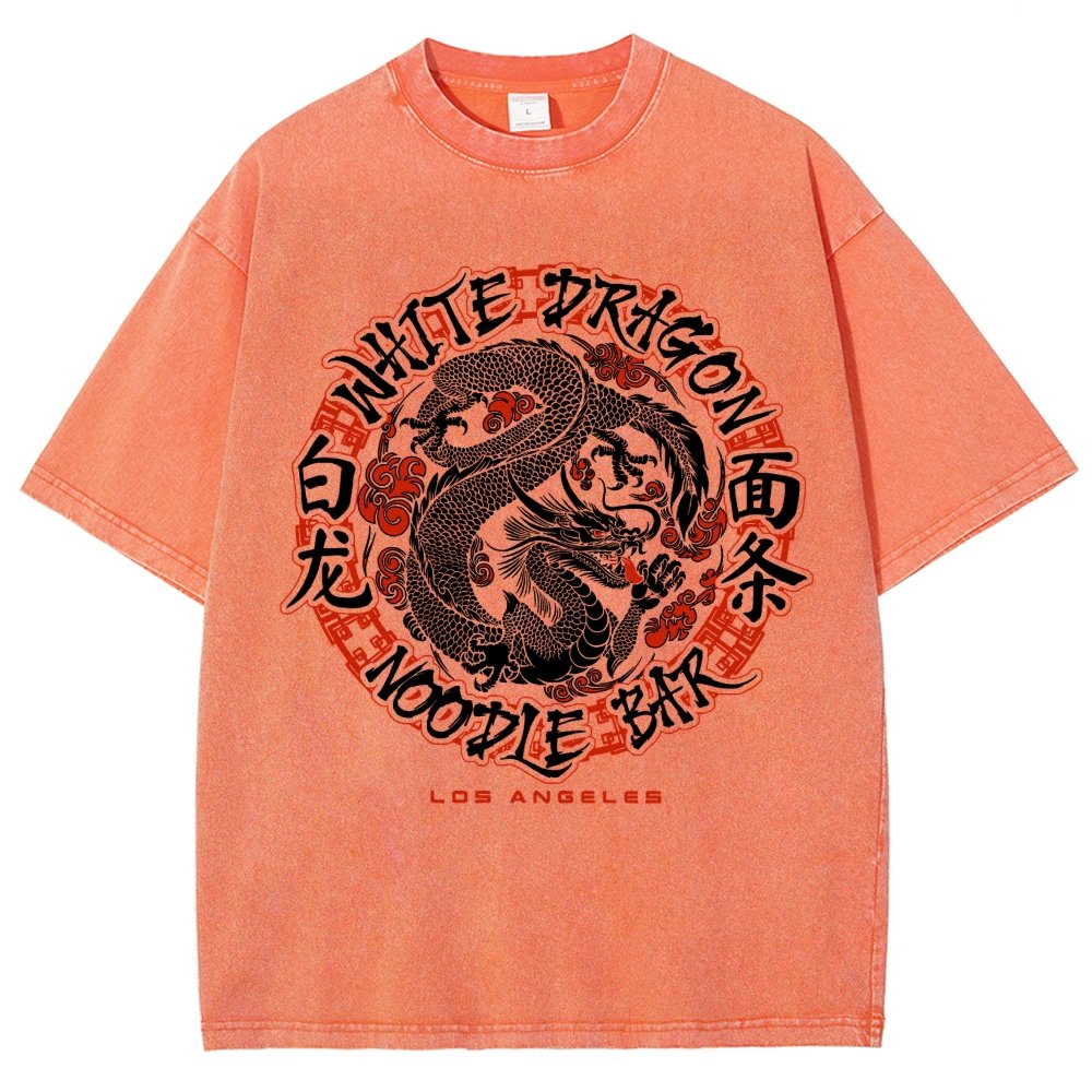 White Dragon Noodle Bar Oversized Vintage Distressed T-shirt