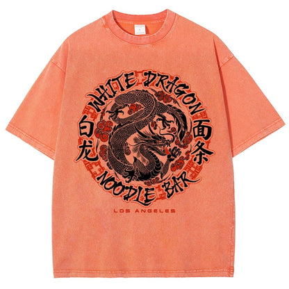 White Dragon Noodle Bar Oversized Vintage Distressed T-shirt