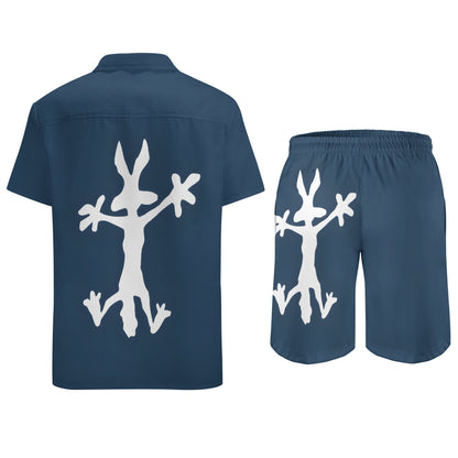 Coyote Splat Hitting Cartoon Print Hawaiian Shirt Set