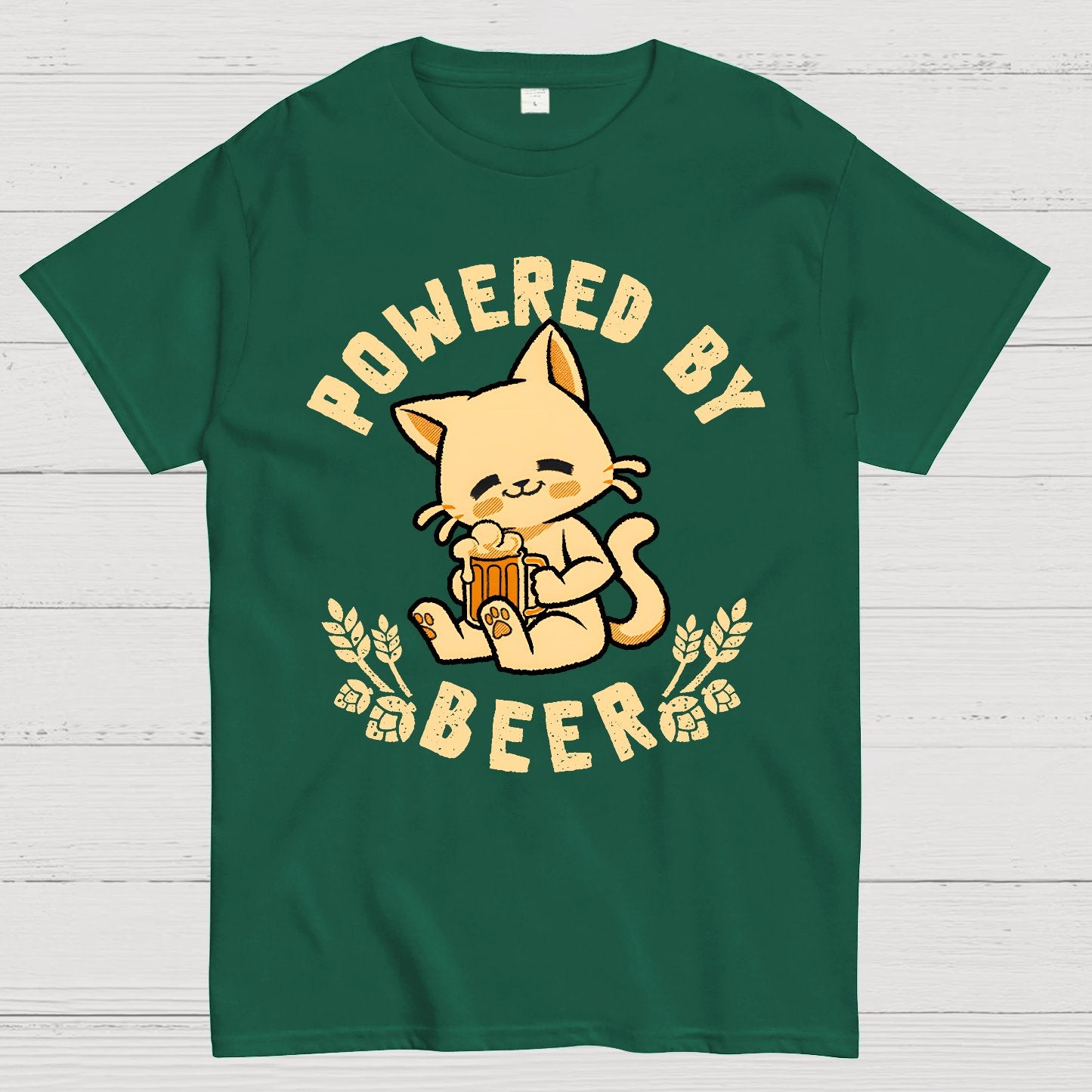 Powered By Beer Cat Geek T-Shirt