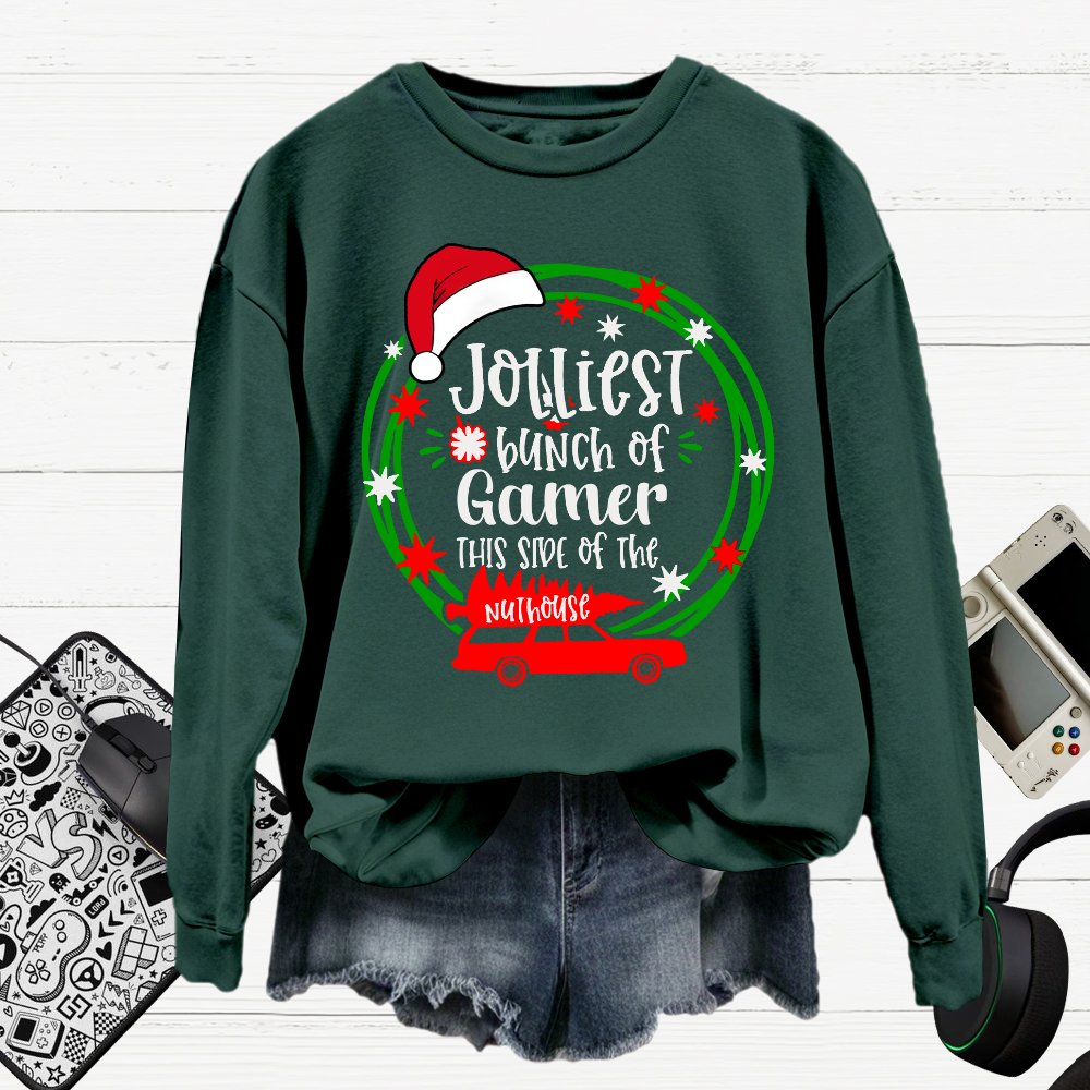 Jolliest Bunch Of Gamer Christmas Cotton Pullover Sweatshirt