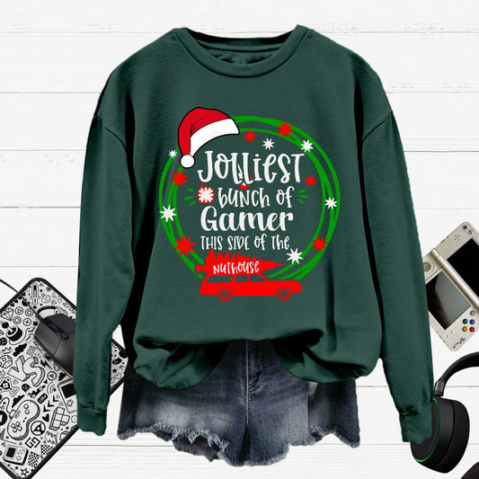 Jolliest Bunch Of Gamer Christmas Cotton Pullover Sweatshirt