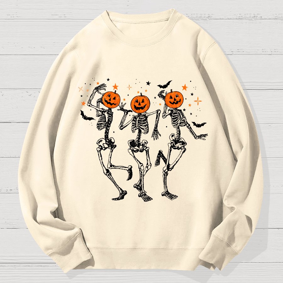 Dancing Skeleton Pumpkin Halloween Geek Cotton Sweatshirt